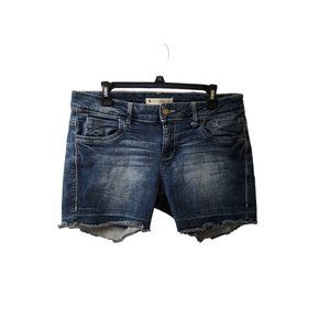 Hot Options Blue Jean Midi Jean Shorts Size 14 Raw Hem y2k Mid Rise